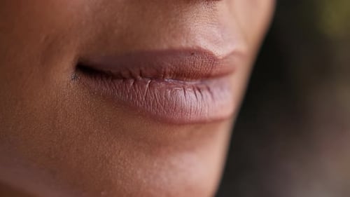 Close Up Toothy Dental Smile Mouth Lips Unrecognizable Girl Woman Businesswoman Beautiful Make Up