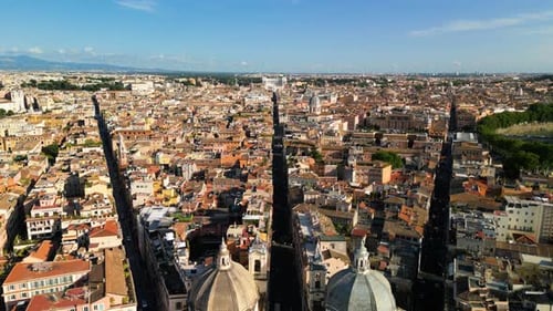 Backward Drone Shot Reveals Spectacular View of Piazza del Popolo. Rome, Italy