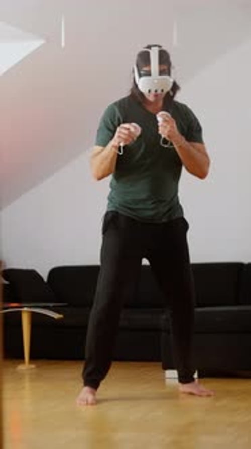 Adult Boxing with VR Headset in Home