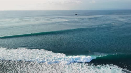Perfect Barrel Waves with Surfers Drone View of Surfing Swell Wave in Ocean