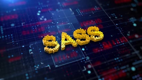 SAAS 3D Voxel Text Reveal on Futuristic Digital Background