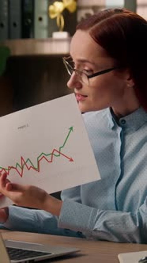 Sad Caucasian Business Woman Talking Video Call Laptop Discuss Crisis Debt Bankruptcy in Office