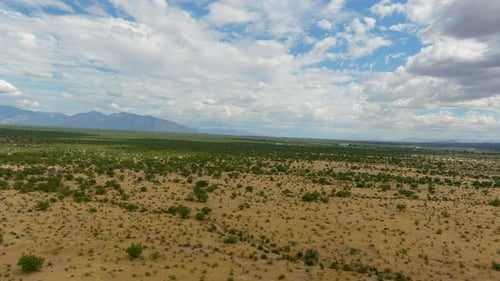Drone shot of the Sonoran desert in Arizona, slow moving aerial shot with mountains in the distance