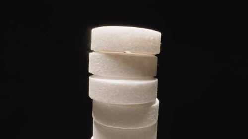 Stack of White Pills Shaped As Tower of Pisa Shaking