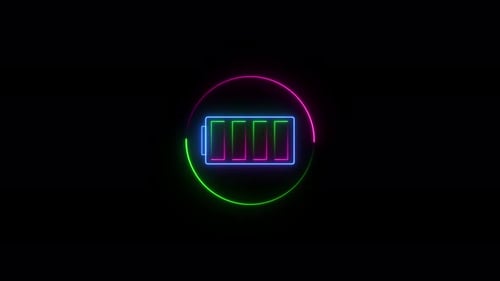 Animated Neon Battery Icon with Circular Charging Progress Bar