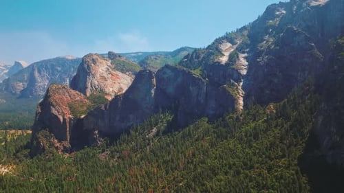 Aerial view Yosemite national park. Scenic outdoor rock landscapes.