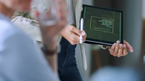 Tablet, presentation or online proposal for business innovation, creative collaboration or meeting
