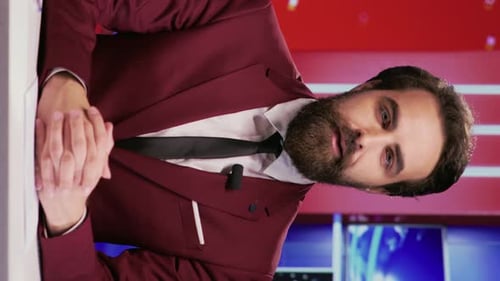 Bearded Man Broadcasting Behind Desk