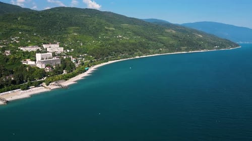 Aerial View of Beautiful Summer Landscape with Sea and Mountains Coastline of the Black Sea with