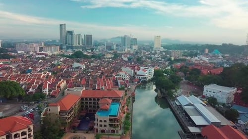 Melaka (Malacca) city aerial view in the morning, Malaysia
