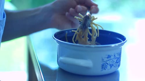 Eating Spaghetti from a Pot with a Fork