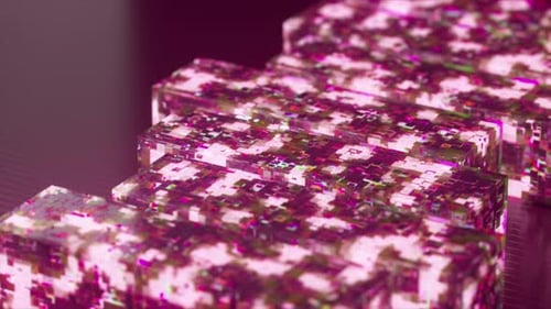 Pink Futuristic Data Blocks Glowing and Moving in a Seamless Loop Symbolizing Concepts of Blockchain