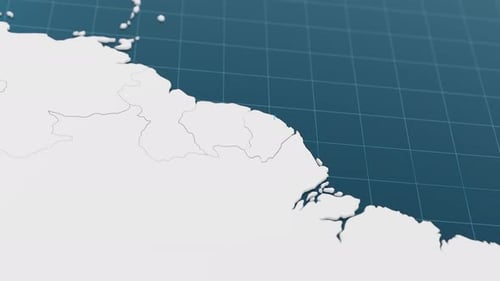 Blue French Guiana 3d Map with Pointer Pin Surrounded with Other Countries in White Political Map