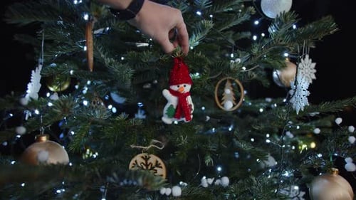 Christmas tree ornaments and twinkling lights