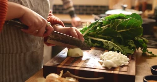 Dicing an Onion in Cozy Home Kitchen