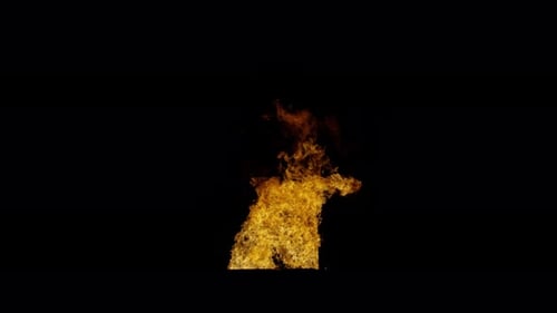 Burn Sammlung: Aus einer Fensterfront auf schwarzem Grund wehen unverhältnismäßig große Feuerwellen