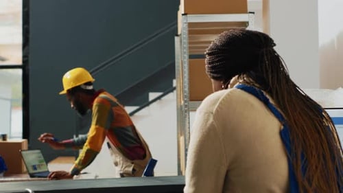 Warehouse Employees Working in Cargo Storehouse