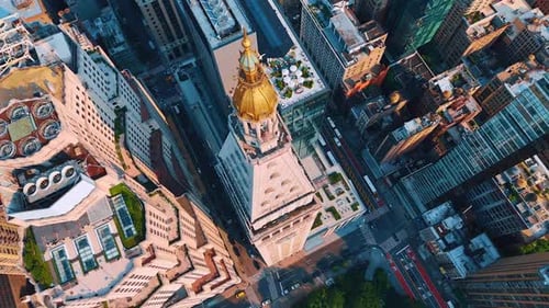 Flying over the golden cupola on the top of the The Metropolitan Life Insurance Company Tower.