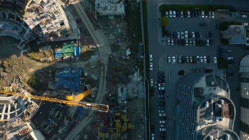 Vertical Top View of Construction of Circular Building Stock Footage Construction Site of Building