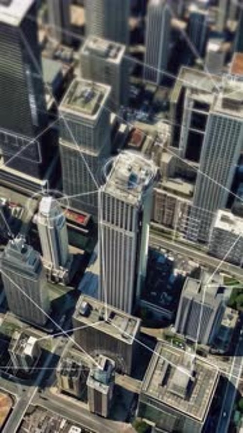 Futuristic City Network Data Connection Overlay