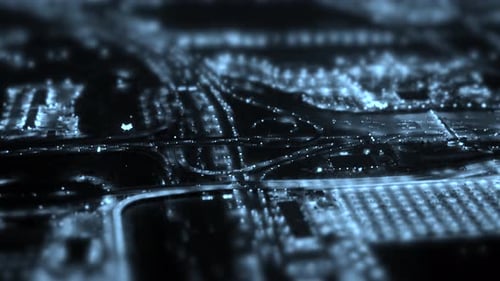 Aerial view of illuminated highway traffic road at night. cars driving freeway