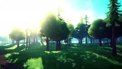 Cartoon Landscape with Hills and Forest