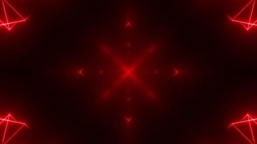 Dynamic red neon light tunnel with geometric shapes for futuristic visuals