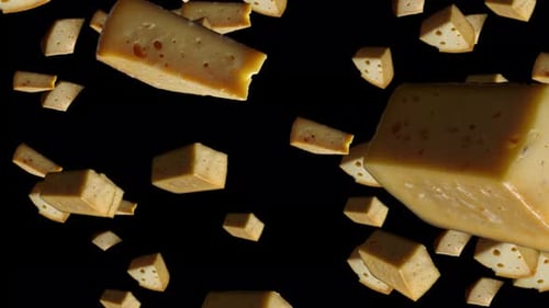 Realistic 3D Cheese Blocks and Slices Falling Loop