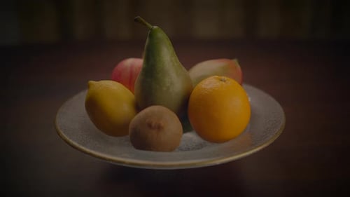 Fruit Still Life on Plate with Assorted Fruits