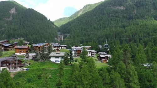 Aerial View of passing cable car in a tourist location