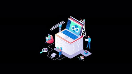 Ilustración de un grupo diverso trabajando en el diseño de un portátil 3D