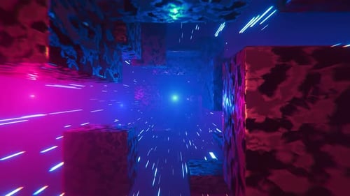 Corredor
cúbico futurista abstracto. Túnel circular sin fisuras con cubos giratorios