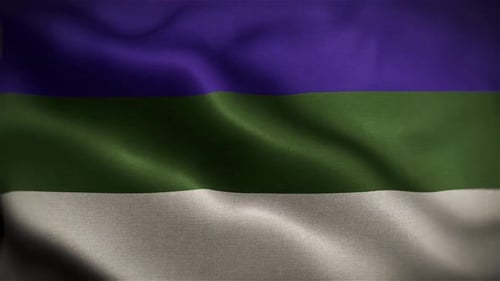 Realistic Waving Flag with Purple Green and White Stripes