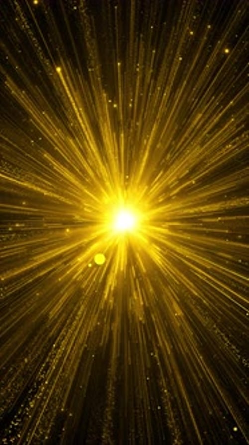 Goldene Lichtkugel, Glitzer, funkelt, explodiert, glühend, schimmert, explosionsartig. Magische Leuchtkugel emittiert