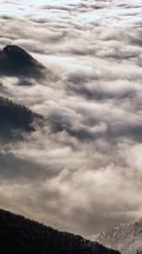 Foggy Nature with Misty Clouds Flowing in Mountain Valley