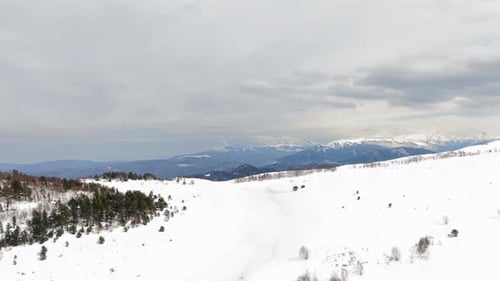Beautiful Winter Mountain Landscape Aerial Shot Ski Resort Top View