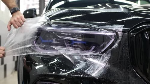 Applying Clear Film to Car Headlight