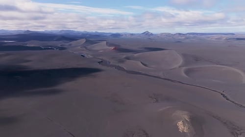 Aerial view of volcanic landscape and mountains, Iceland.