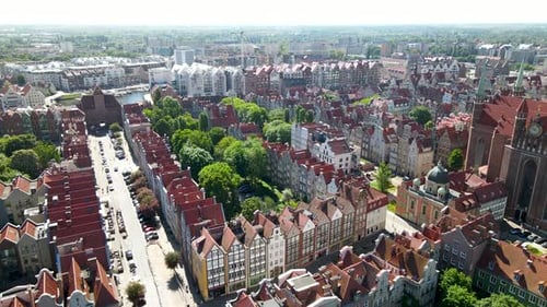 Aerial - Basilica of St. Mary of the Assumption of the Blessed Virgin Mary in Gdansk, Poland, pannin