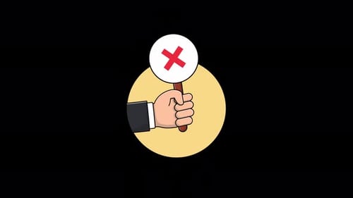 Animated Hand Holding Wrong Mark Flat Design Icon