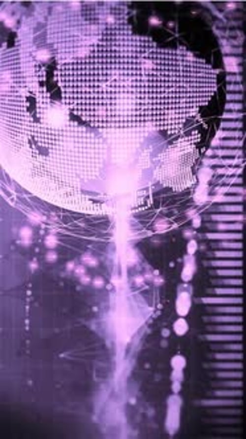 Dynamic purple technology globe showcasing global digital network systems