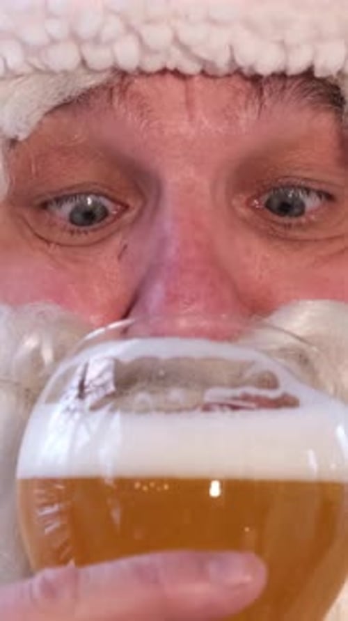 Santa Claus Drinking Beer Close Up Portrait