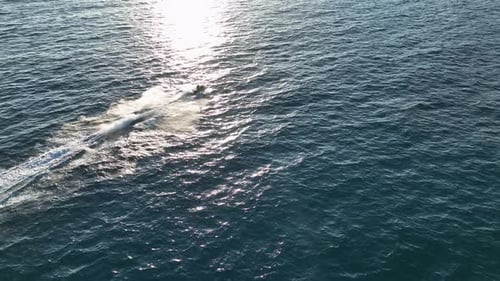 Sports Boat Sails Fast on the Sea Aerial View 4 K