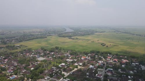 Aerial view of Lamongan subdistrict, East Java province, Indonesia.
