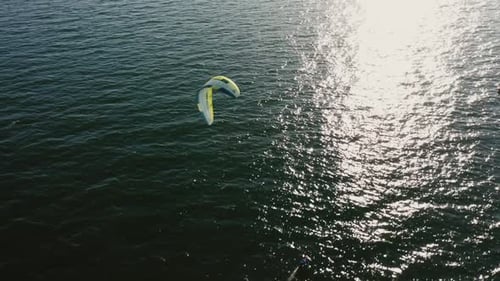 Aerial View of Kitesurfing on the Waves of the Baltic Sea Poland Gdansk