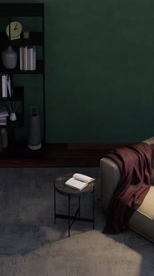 Vertical Camera Pan Down to Modern Cozy Interior Room