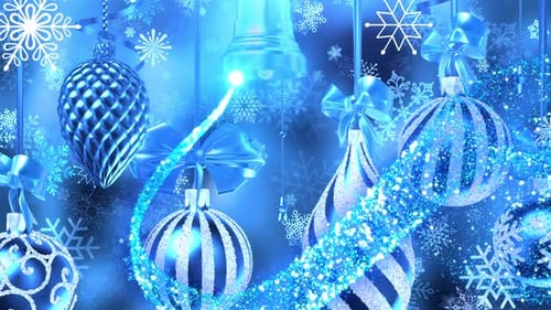 Seamless Blue Christmas Ornaments and Snowflakes Glitter Loop