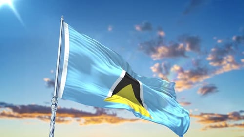 Saint Lucia Flag Waving Against a Dramatic Sky