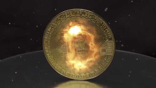 Burning Bitcoin Spins in Dark Studio Shot