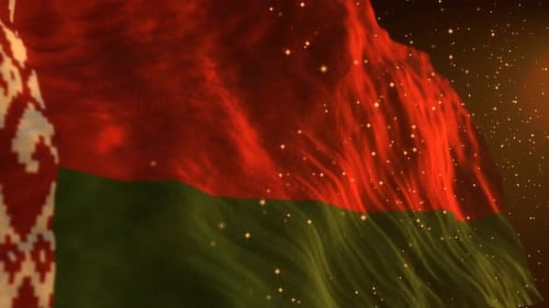 Waving Belarus Flag with Golden Particle Background